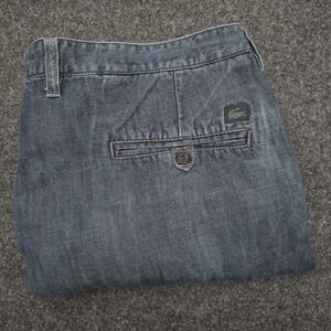 Lacoste Mens Linen‎ Blend Denim Look Blue Shorts Taille 48 Logo Casual Summer